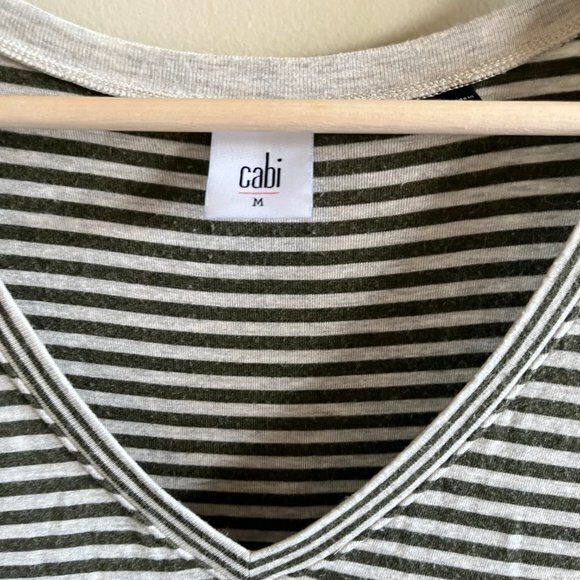 CAbi Womens Size M Surf Tank Top Striped Sleeveless V Neck Tunic Top Green Cream - Picture 2 of 4